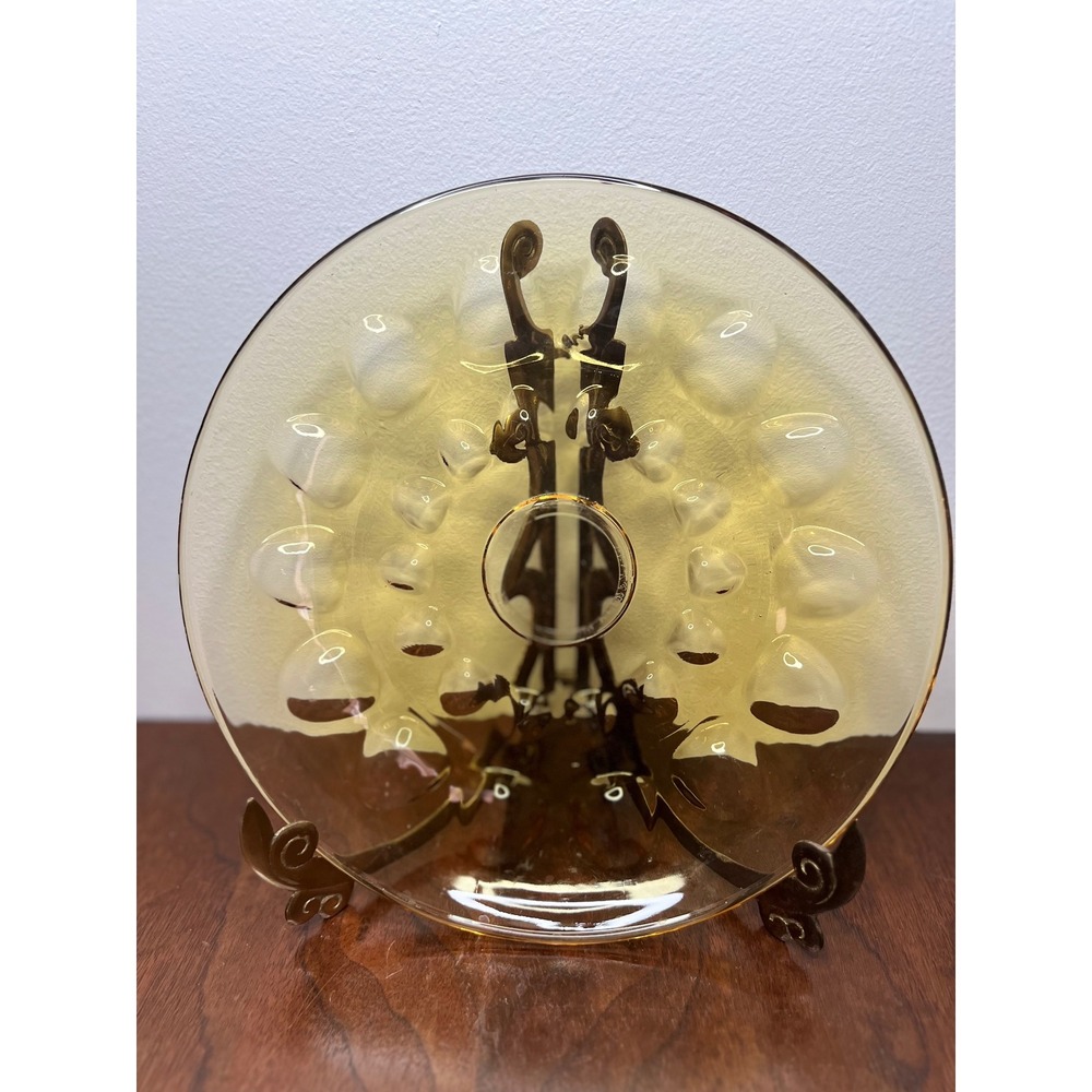 Hazel-Atlas Plate Reflection Glass Mid Century Amber Thumbprint 10-inch Vintage